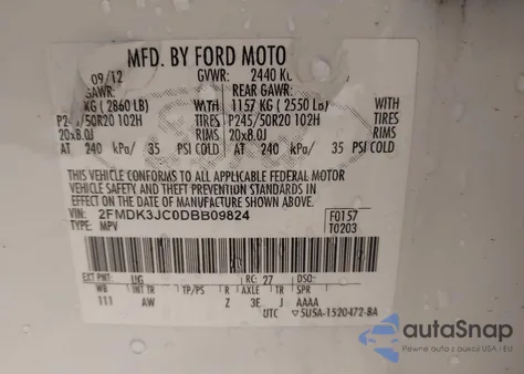 2013 Ford Edge Sel from USA, damaged, VIN 2FMDK3JC0DBB09824